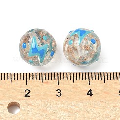 光沢のある手作りのエナメルゴールドサンドガラスビーズ連売り  稲妻の丸  暗闇で光る  ディープスカイブルー  12mm  穴：1.4mm&nbsp;LAMP-U004-08C