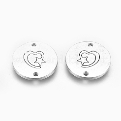 変色しにくい304ステンレススチールリンクコネクター  レーザー切断  ハート＆スター付きフラットラウンド  ステンレス鋼色  11.5x1mm  穴：1.2mm&nbsp;STAS-F240-83P