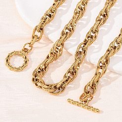 7mm 304ステンレススチールテクスチャロープチェーンネックレス、OTクラスプ付き、男性と女性用  18KGP本金メッキ  20.08インチ（51cm）&nbsp;NJEW-P355-01A-G