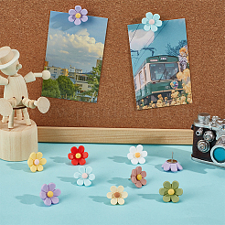 40個 8色の花の樹脂製画鋲  鉄のピン付き  ミックスカラー  18mm  5個/カラー&nbsp;AJEW-DR00044