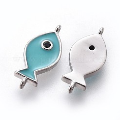 真鍮製エナメルリンクコネクター  長持ちメッキ  魚  ターコイズ  プラチナ  16x7x1.5mm  穴：1mm&nbsp;KK-F783-13P