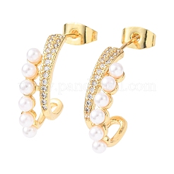 Brass Micro Pave Clear Cubic Zirconia C-Shaped Stud Earringss&nbsp;EJEW-A152-02G