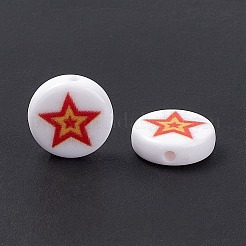 オペークプリントアクリルビーズ  スターとフラットラウンド  レッド  11x4mm  穴：1.5mm&nbsp;SACR-F004-02B