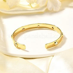 Clear Cubic Zirconia Flat Round Open Cuff Bangle&nbsp;BJEW-J165-07G
