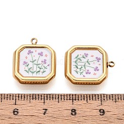 Printed Style 304 Stainless Steel Square with Flower Pendants&nbsp;STAS-T071-24B-G