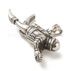304ステンレスペンダント  ダイバー  アンティークシルバー  20x49x13mm  穴：5x8.5mm&nbsp;LS-STAS-G259-01AS