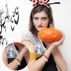 ハロウィン用の宝石ブレスレットネックレスのDIYキット  ラウンド＆ランタンジャック＆スカルストーンビーズを含む  カボチャジャック＆ゴースト＆バットアロイペンダント  ミックスカラー  ゲンストーンビーズ: 180 個/セット&nbsp;DIY-OC0008-56