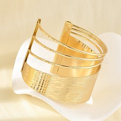 アロイオープンカフバングル  女性用幅広バンドバングル  ゴールドカラー  1-3/4インチ（4.6cm）  内径：2-1/4インチ（5.8cm）&nbsp;LS-BJEW-K272-01G