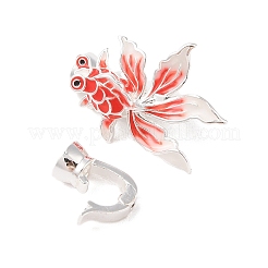 真鍮とエナメルの折りたたみ式留め具  魚  レッド  銀  26mm  穴：4mm&nbsp;KK-B100-046S