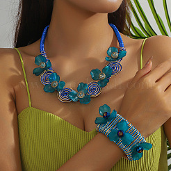 Flower Alloy & Aluminium & Resin Bib Necklaces & Cuff Bangles Sets&nbsp;FS-WG80D75-04