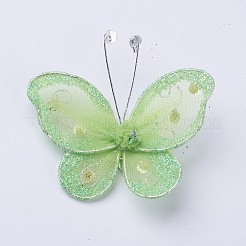 ポリエステル蝶の装飾  鉄とアクリルのラインストーンで  薄緑  50~56x54~56x5~7mm&nbsp;DIY-WH0018-03K
