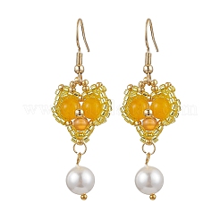 Glass Seed Beads Heart Dangle Earrings&nbsp;EJEW-MZ00336-01