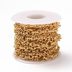 真鍮リンクチェーン  スプールで  テクスチャ  溶接されていない  18KGP本金メッキ  リング：8x1mm＆5x1mm  リンク：7x3mm  約16.4フィート（5m）/ロール&nbsp;CHC-A004-03G