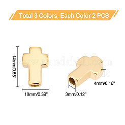 6個3色304ステンレススチールビーズ  大穴ビーズ  クロス  ミックスカラー  14x10x4mm  穴：2.5mm  2個/カラー&nbsp;STAS-DC0001-95