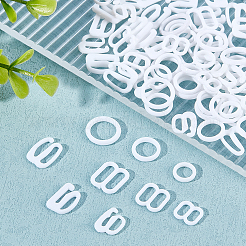 270個 9スタイル プラスチック下着ストラップ調整バックル  ブラスライダーフープ  ホワイト  9~13.5x9~13x1.5~2.3mm  30個/スタイル&nbsp;AJEW-GF0005-72
