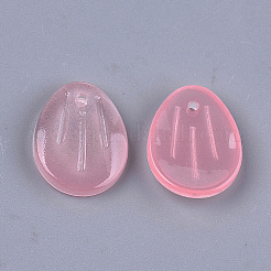 透明スプレー塗装ガラスペンダント  花びら  フラミンゴ  15.5x12x3mm  穴：1mm&nbsp;GLAA-S183-27E