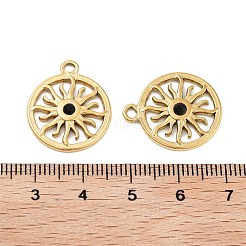イオンプレーティング(IP) 304 ステンレスペンダント  ラインストーン付き  フラットラウンド＆サン  18KGP本金メッキ  24x18x3mm  穴：1.8mm&nbsp;STAS-U014-24G
