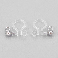 304ステンレススチールとプラスチックのクリップ式イヤリング金具  ステンレス鋼色  11x11x3mm  穴：1.5mm&nbsp;X-STAS-P208-01P