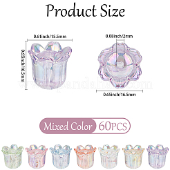 60 個の UV メッキ透明アクリルビーズ  ABカラーメッキ  花  ミックスカラー  15.5x16.5x16.5mm  穴：2mm&nbsp;MACR-PA0001-84
