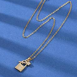 Lock & Key Brass Micro Pave Cubic Zirconia Pendant Neckalces&nbsp;NJEW-C076-16G