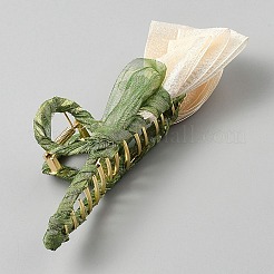 亜鉛合金とポリエステルの爪付きヘアクリップ  花  フローラルホワイト  152x75x41mm&nbsp;PHAR-WH0040-03B