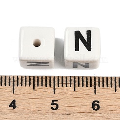磁器のビーズ  文字のある正方形  文字N  8.5x8.5x8.5mm  穴：1.6mm&nbsp;LS-PORC-R003-08N