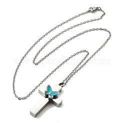 304 Stainless Steel Enamel Butterfly Cross Pendant Urn Ashes Necklaces&nbsp;NJEW-K393-03P