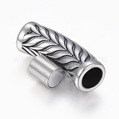 304ステンレススチール製マグネット留め具、接着端付き  葉コラム  アンティークシルバー  29x9~9.5mm  穴：6mm&nbsp;STAS-F130-32AS