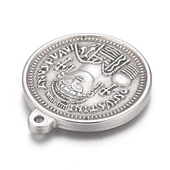 変色しない304ステンレススチールペンダント  聖者とフラットラウンド  ステンレス鋼色  29x25.5x3mm  穴：1.6mm&nbsp;STAS-H117-02P
