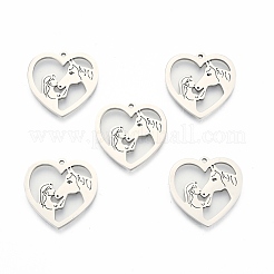 変色しない201ステンレススチールペンダント  女の子と馬のハート  ステンレス鋼色  24.5x25x1.5mm  穴：1.5mm&nbsp;STAS-N098-118P