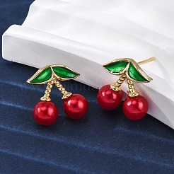 Cherry Brass ABS Plastic Pearl Stud Earrings&nbsp;EJEW-U062-04B-02G