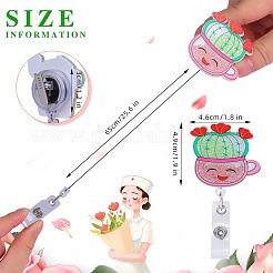 ラインストーン流砂効果アクリル & ABS プラスチックバッジリール  格納式バッジホルダー  パールピンク  94mm  サボテン：46x49mm&nbsp;AJEW-SZ0002-48B