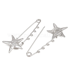 ヒトデと渦巻き模様の304ステンレススチール製安全ピンブローチ金具  ループが4つ付いたキルトピン、夏のビーチアクセサリー  ステンレス鋼色  82x35x8mm  穴：2mm&nbsp;SA-CBA098D-16A-P04