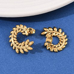 304 Stainless Steel Leaf Stud Earrings&nbsp;EJEW-I320-07G