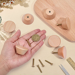 丸い木箱の引き手  キャビネットのドアハンドル家具プル  鉄ねじ付き  バリーウッド  40x20mm&nbsp;AJEW-WH0816-328