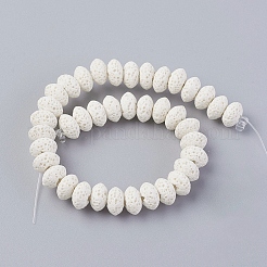 天然溶岩岩ビーズ連売り  染め  ロンデル  ホワイト  9x5~5.5mm  穴：2mm  37個/連  7.87インチ（20cm）&nbsp;G-F671-01A-01