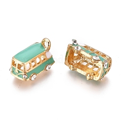 合金ペンダント  エナメルとクリスタルラインストーン付き  バス  ゴールドカラー  ミディアムアクアマリン  18x11x13mm  穴：2.5mm&nbsp;ENAM-I044-01B