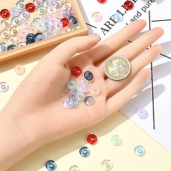 100個 10色透明ガラスヨーロピアンビーズ  大穴ビーズ  ドーナツ  ミックスカラー  10~11x3mm  穴：3~4.3mm  10個/カラー&nbsp;GLAA-YW0003-91