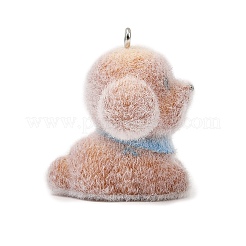不透明樹脂のペンダント  テディ犬  プラチナ鉄ループ付き  キャメル  29x25x29mm  穴：2mm&nbsp;RESI-I353-02P-02