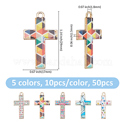 50Pcs 5 Colors Alloy Mosaic Style Pendants&nbsp;ENAM-FH0001-99