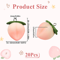 不透明樹脂ペンダント20個  プラチナメッキの鉄製ループ付きピーチチャーム  鮭色  25~27x21~22x17mm  穴：2mm&nbsp;RESI-SC0005-67