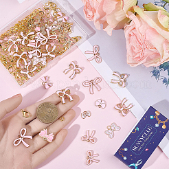 キットを作るDIYネックレス  蝶結びの合金エナメルペンダントを含む  アイアン製丸カン  真鍮コーティングされた鉄ローロチェーン  亜鉛合金カニカン  ピンク  11~26.5x12~26x1~4mm  穴：1.4~3mm&nbsp;DIY-SC0033-06
