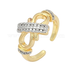 Brass Micro Pave Cubic Zirconia Open Cuff Ring for Women&nbsp;RJEW-F177-03GP-13