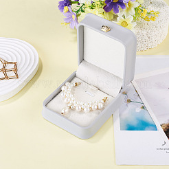 Puレザーネックレスペンダントギフトボックス  金メッキされた鉄の王冠とベルベットの内側  結婚式のための  ジュエリー収納ケース  長方形  ライトグレー  8.4x7.2x4cm&nbsp;LBOX-TADJ0001-01A