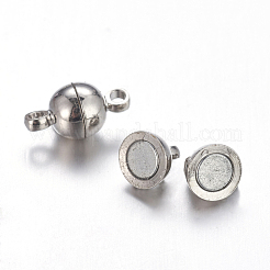 ループ付き真鍮製マグネットクラスプ  ニッケルフリー  ラウンド  プラチナ  11.5x6mm  穴：1.2mm&nbsp;MC019-NF