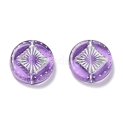 メッキクリアアクリルビーズ  ライン入り  ひし形模様のフラット ラウンド  暗い蘭  15~15.5x4.5~5mm  穴：1.8mm&nbsp;X-OACR-G016-07K