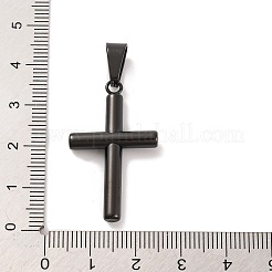 PVD真空メッキ304ステンレスペンダント  長持ちメッキ  クロスチャーム  宗教  ブラック  34x20x4.5mm  穴：9x5mm&nbsp;STAS-Z080-06EB