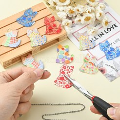 12スタイルのプリント透明アクリルパーツ6個。  お花/薔薇/水玉/虹柄のチャームをつけた猫  ミックスカラー  38x28x2mm  穴：1.5mm  2個/スタイル&nbsp;MACR-CJ0001-47