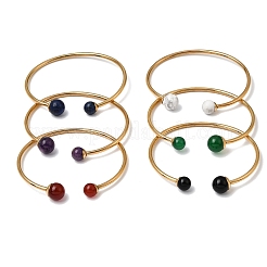 304 Stainless Steel & Nautral Gemstone Torque Bangles&nbsp;BJEW-H644-10G