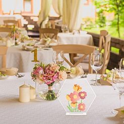 アクリルテーブルサインホルダー  空白の場所の番号記号  結婚式のための  飲食店  誕生日パーティーの装飾  六角  透明  24.5x114x100mm&nbsp;DIY-WH0374-22